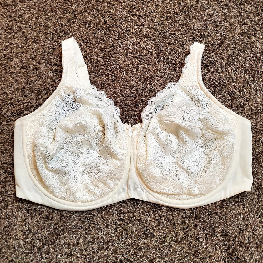 Women's Elila 2311 Full Coverage Stretch Lace Underwire Bra Ivory 42H